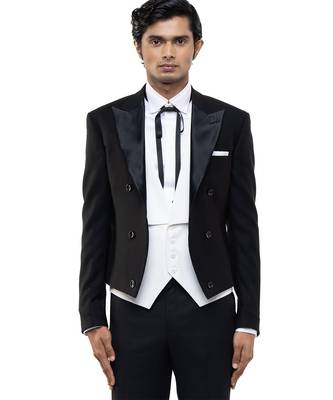 Black woolen blends tuxedo set 1