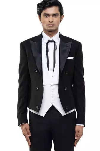 Black woolen blends tuxedo set