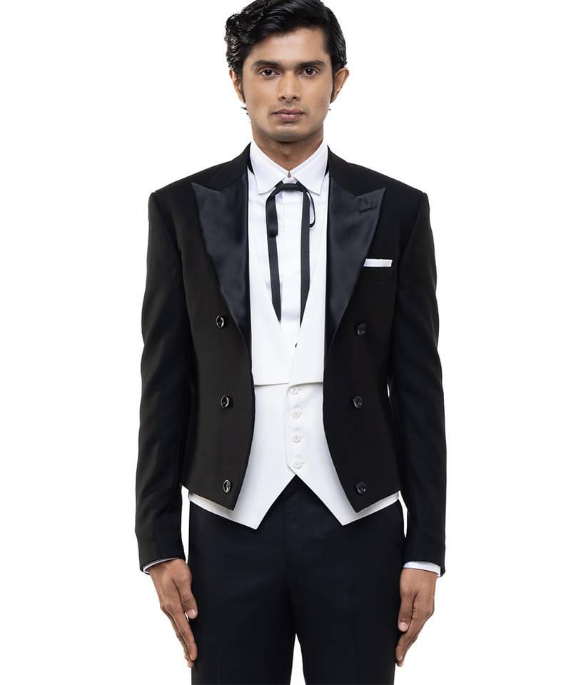 Black woolen blends tuxedo set