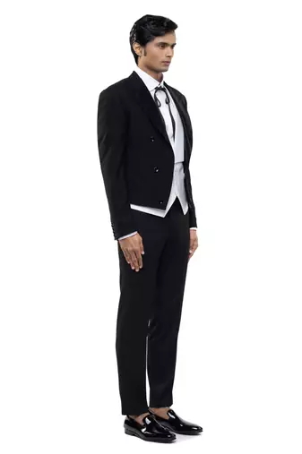 Black woolen blends tuxedo set