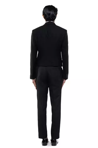 Black woolen blends tuxedo set