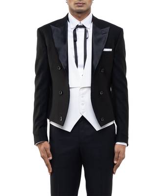 Black woolen blends tuxedo set 5