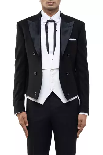 Black woolen blends tuxedo set