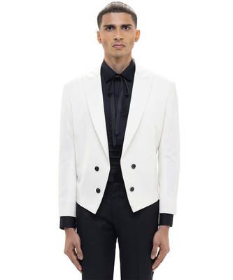 White woolen blends tuxedo set 1