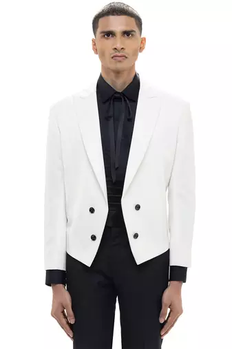 White woolen blends tuxedo set