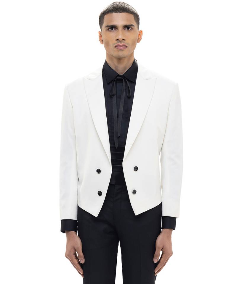 White woolen blends tuxedo set