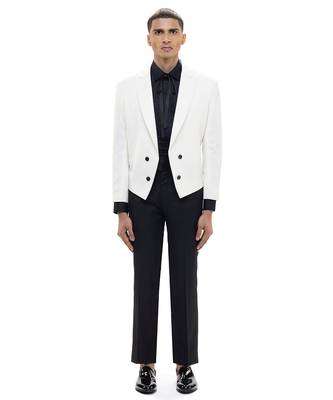 White woolen blends tuxedo set 2