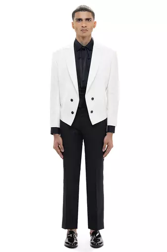 White woolen blends tuxedo set