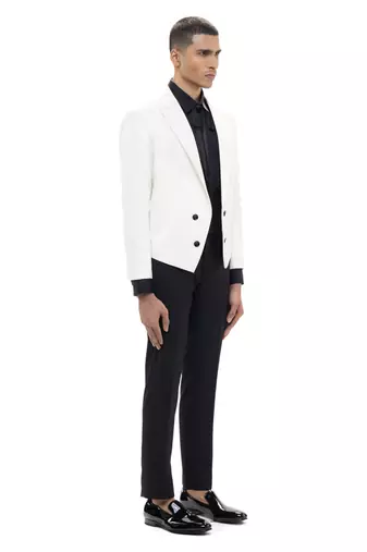 White woolen blends tuxedo set