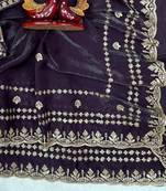 Purple Color Sequence And Zari Embroidery Work Space Silk Blend Saree