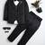 Boys black satin geometric jacquard woven 3-piece suit set with bow tie