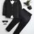 Boys black satin geometric jacquard woven 3-piece suit set with bow tie
