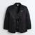 Boys black satin geometric jacquard woven 3-piece suit set with bow tie