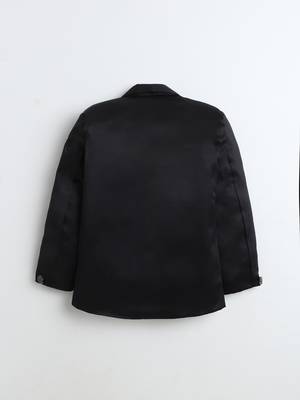 Boys black satin geometric jacquard woven 3-piece suit set with bow tie 3