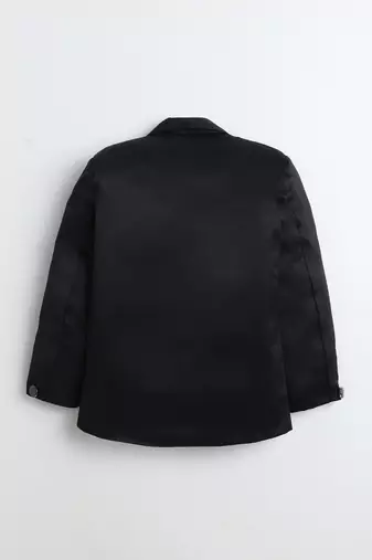 Boys black satin geometric jacquard woven 3-piece suit set with bow tie
