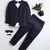 Boys navy blue satin geometric jacquard woven 3-piece suit set with bow tie