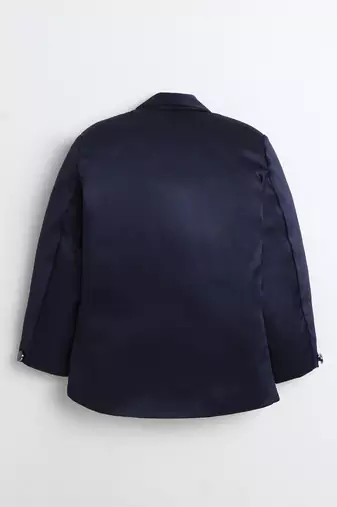 Boys navy blue satin geometric jacquard woven 3-piece suit set with bow tie