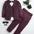 Boys wine satin geometric jacquard woven 3-piece suit set with bow tie