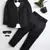 Boys black satin modern geometric jacquard woven 3-piece suit set with bow tie