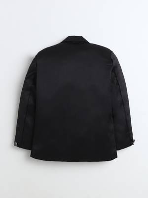 Boys black satin modern geometric jacquard woven 3-piece suit set with bow tie 3