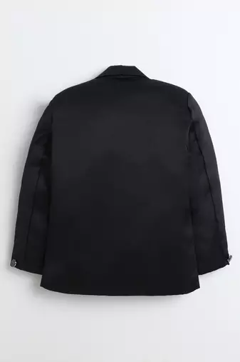 Boys black satin modern geometric jacquard woven 3-piece suit set with bow tie