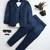 Boys royal blue satin modern geometric jacquard woven 3-piece suit set with bow tie