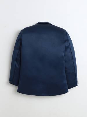Boys royal blue satin modern geometric jacquard woven 3-piece suit set with bow tie 3
