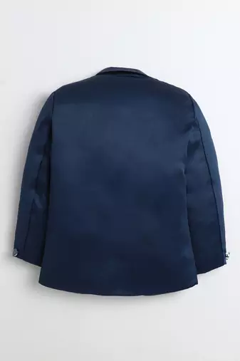 Boys royal blue satin modern geometric jacquard woven 3-piece suit set with bow tie