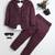 Boys wine satin modern geometric jacquard woven 3-piece suit set with bow tie