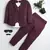 Boys wine satin modern geometric jacquard woven 3-piece suit set with bow tie