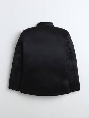 Boys black satin peacock sugar beads embellished bandhgala suit set 3
