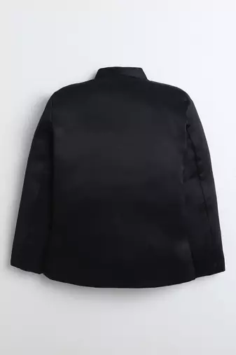 Boys black satin peacock sugar beads embellished bandhgala suit set