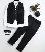 Boys black satin sunburst jacquard woven 3-piece party suit set