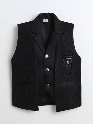 Boys black satin sunburst jacquard woven 3-piece party suit set 2