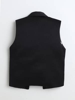 Boys black satin sunburst jacquard woven 3-piece party suit set 3