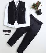 Boys navy blue satin sunburst jacquard woven 3-piece party suit set