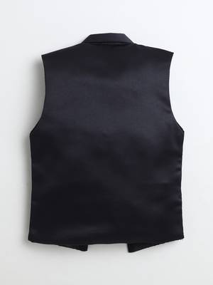 Boys navy blue satin sunburst jacquard woven 3-piece party suit set 3