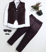 Boys wine satin sunburst jacquard woven 3-piece party suit set
