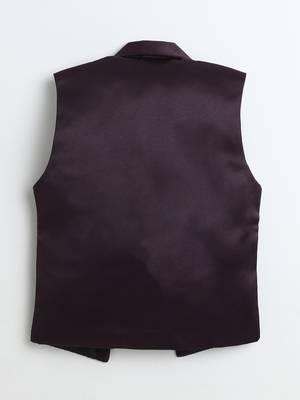 Boys wine satin sunburst jacquard woven 3-piece party suit set 3