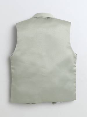 Boys pista green satin geometric jacquard woven 3-piece party suit set 3