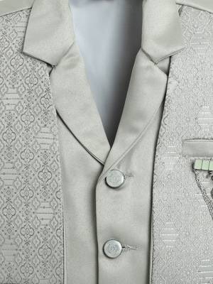 Boys pista green satin geometric jacquard woven 3-piece party suit set 4