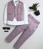 Boys mauve satin geometric jacquard woven 3-piece party suit set