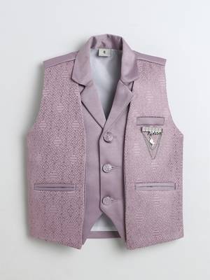 Boys mauve satin geometric jacquard woven 3-piece party suit set 2