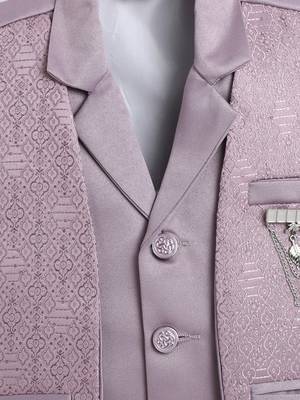 Boys mauve satin geometric jacquard woven 3-piece party suit set 4