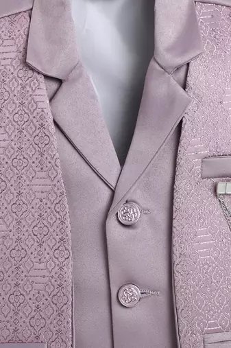 Boys mauve satin geometric jacquard woven 3-piece party suit set