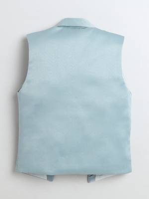 Boys ice blue satin geometric jacquard woven 3-piece party suit set 3