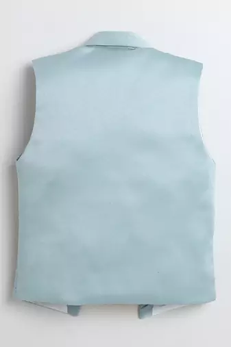 Boys ice blue satin geometric jacquard woven 3-piece party suit set