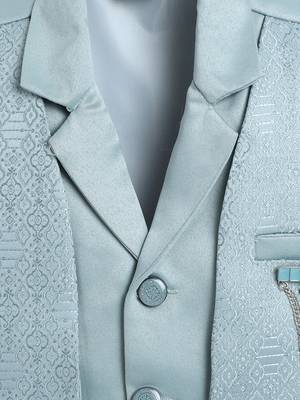Boys ice blue satin geometric jacquard woven 3-piece party suit set 4