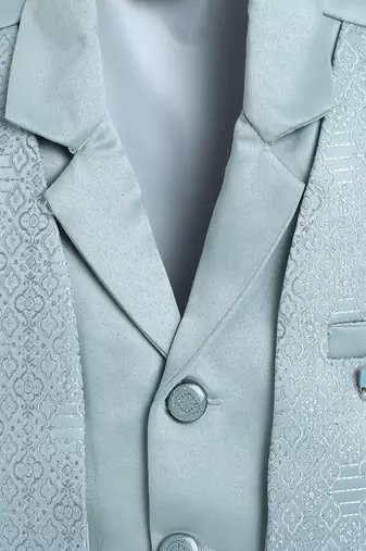 Boys ice blue satin geometric jacquard woven 3-piece party suit set