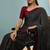 Black printed satin saree with blouse piece